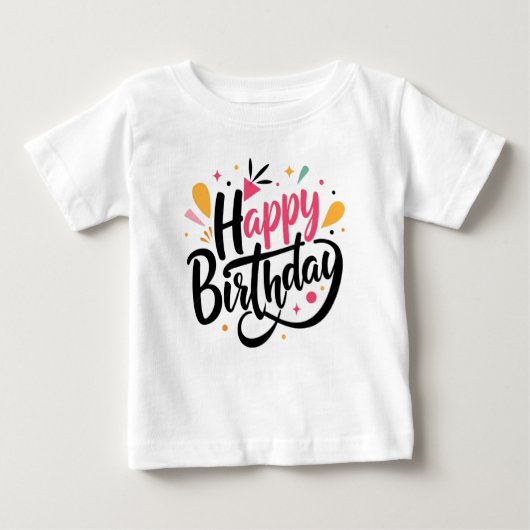 Happy birthday Print Modern Wit T-shirt (Voorkant)