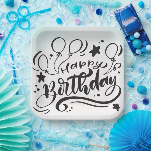Happy Birthday Printed Custom Cute Borden Papieren Bordje (Feest)