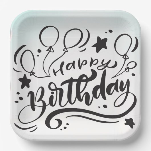 Happy Birthday Printed Custom Cute Borden Papieren Bordje (Voorkant)