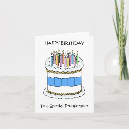Happy Birthday Proofreader Cake and Candles Kaart (Voorkant)