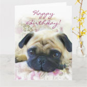 Happy Birthday Pug big greeting card Kaart (Gele Bloem)