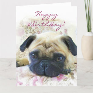 Happy Birthday Pug big greeting card Kaart
