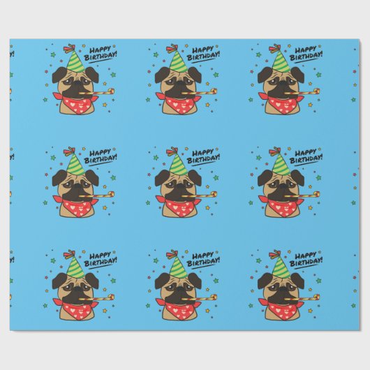 Happy Birthday Pug Boy Cadeaupapier (Vlak)