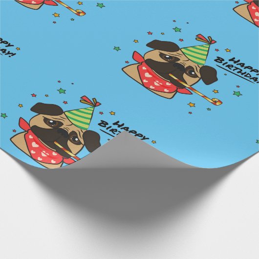Happy Birthday Pug Boy Cadeaupapier (Hoek)