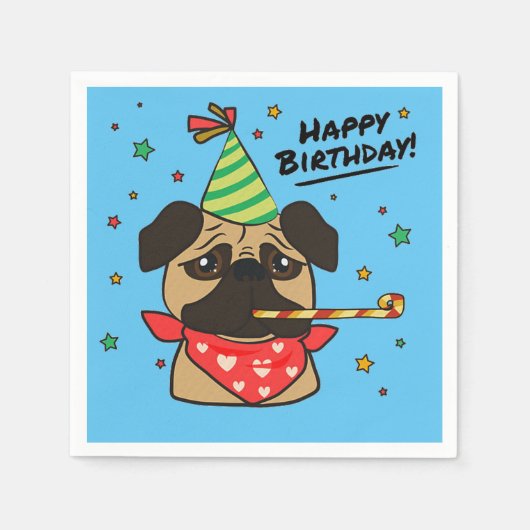 Happy Birthday Pug Boy Servet (Voorkant)