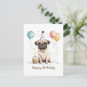 Happy Birthday Pug Dog Briefkaart (Staand voorkant)