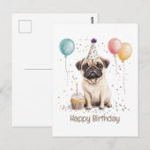 Happy Birthday Pug Dog Briefkaart (Voorkant / Achterkant)