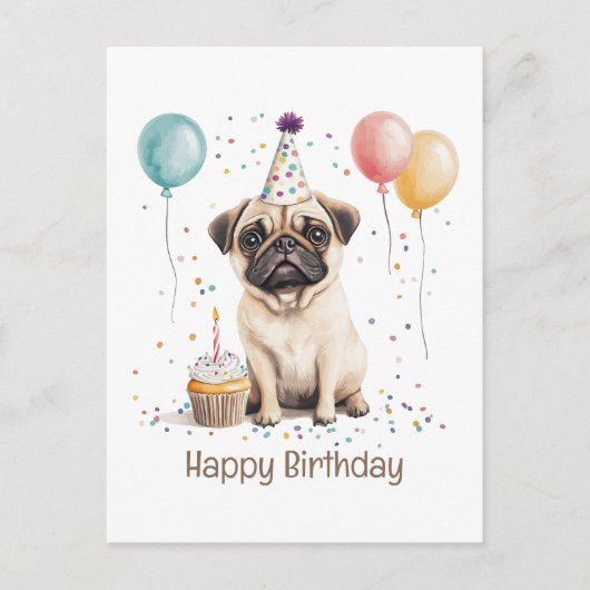 Happy Birthday Pug Dog Briefkaart (Voorkant)