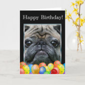 Happy Birthday Pug Dog Card Kaart (Gele Bloem)