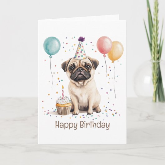 Happy Birthday Pug Dog Kaart (Voorkant)