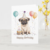 Happy Birthday Pug Dog Kaart (Gele Bloem)