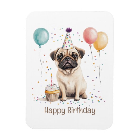 Happy Birthday Pug Dog Magneet (Verticaal)