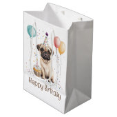 Happy Birthday Pug Dog Medium Cadeauzakje (Voorkant Gekanteld)