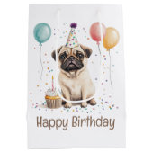 Happy Birthday Pug Dog Medium Cadeauzakje (Achterkant)
