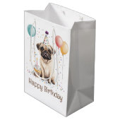 Happy Birthday Pug Dog Medium Cadeauzakje (Achterkant Gekanteld)