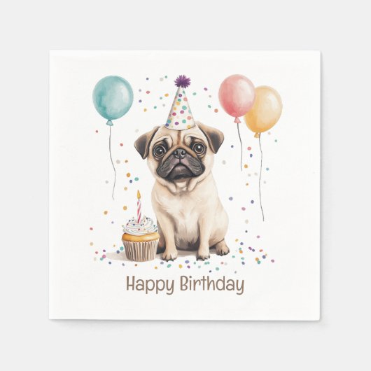 Happy Birthday Pug Dog Servet (Voorkant)