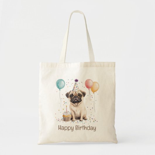 Happy Birthday Pug Dog Tote Bag (Voorkant)