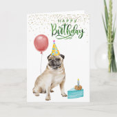 Happy Birthday Pug dog Waterverf Kaart (Voorkant)