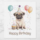 Happy Birthday Pug Dog Wijn Etiket (Enkel label)