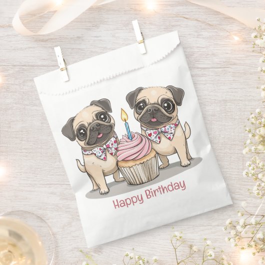 Happy Birthday Pug Dogs Cupcake Bedankzakje (Geknipt)