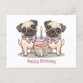 Happy Birthday Pug Dogs Cupcake Briefkaart