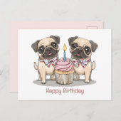 Happy Birthday Pug Dogs Cupcake Briefkaart (Voorkant / Achterkant)