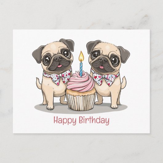 Happy Birthday Pug Dogs Cupcake Briefkaart (Voorkant)