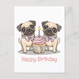 Happy Birthday Pug Dogs Cupcake Briefkaart