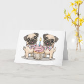Happy Birthday Pug Dogs Cupcake Kaart (Gele Bloem)
