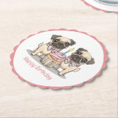 Happy Birthday Pug Dogs Cupcake Kartonnen Onderzetters (Gekanteld)
