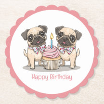 Happy Birthday Pug Dogs Cupcake