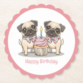 Happy Birthday Pug Dogs Cupcake Kartonnen Onderzetters