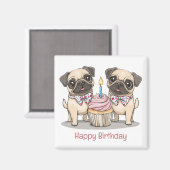 Happy Birthday Pug Dogs Cupcake Magneet (Voorkant / Achterkant)