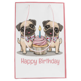 Happy Birthday Pug Dogs Cupcake Medium Cadeauzakje