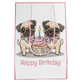 Happy Birthday Pug Dogs Cupcake Medium Cadeauzakje (Achterkant)