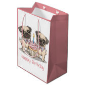 Happy Birthday Pug Dogs Cupcake Medium Cadeauzakje (Achterkant Gekanteld)