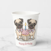 Happy Birthday Pug Dogs Cupcake Papieren Bekers (Achterkant)