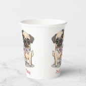 Happy Birthday Pug Dogs Cupcake Papieren Bekers (Rechts)