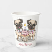 Happy Birthday Pug Dogs Cupcake Papieren Bekers (Voorkant)