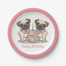 Happy Birthday Pug Dogs Cupcake