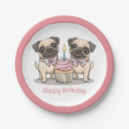 Happy Birthday Pug Dogs Cupcake Papieren Bordje