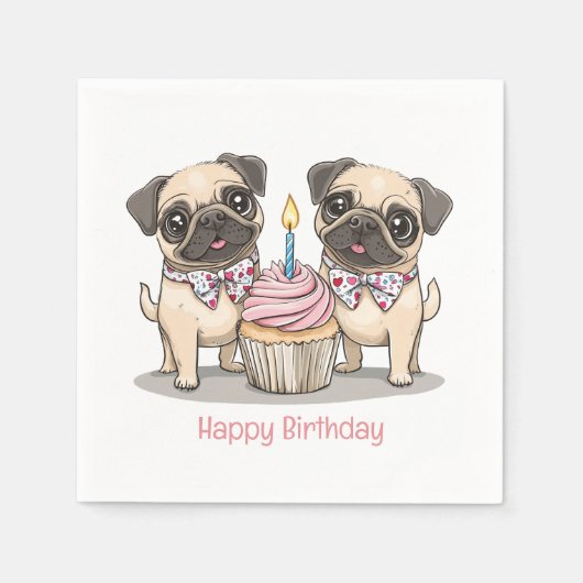 Happy Birthday Pug Dogs Cupcake Servet (Voorkant)