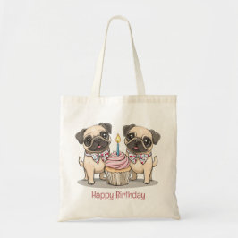 Happy Birthday Pug Dogs Cupcake Tote Bag