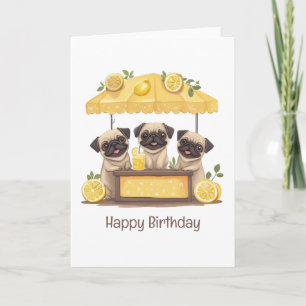 Happy Birthday Pug Dogs Lemonade Stand Kaart