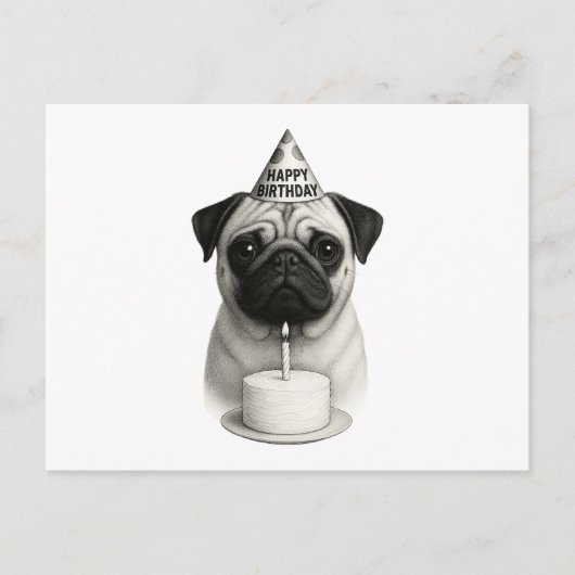 Happy Birthday Pug Feestdagenkaart (Voorkant)
