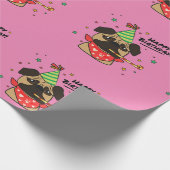 Happy Birthday Pug Girl Cadeaupapier (Hoek)