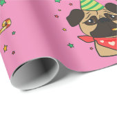 Happy Birthday Pug Girl Cadeaupapier (Rol Hoek)