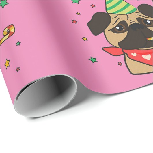 Happy Birthday Pug Girl Cadeaupapier (Rol Hoek)