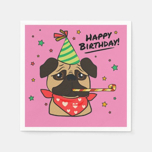 Happy Birthday Pug Girl Servet (Voorkant)