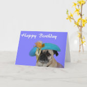 Happy Birthday Pug in een Pet Kaart (Gele Bloem)